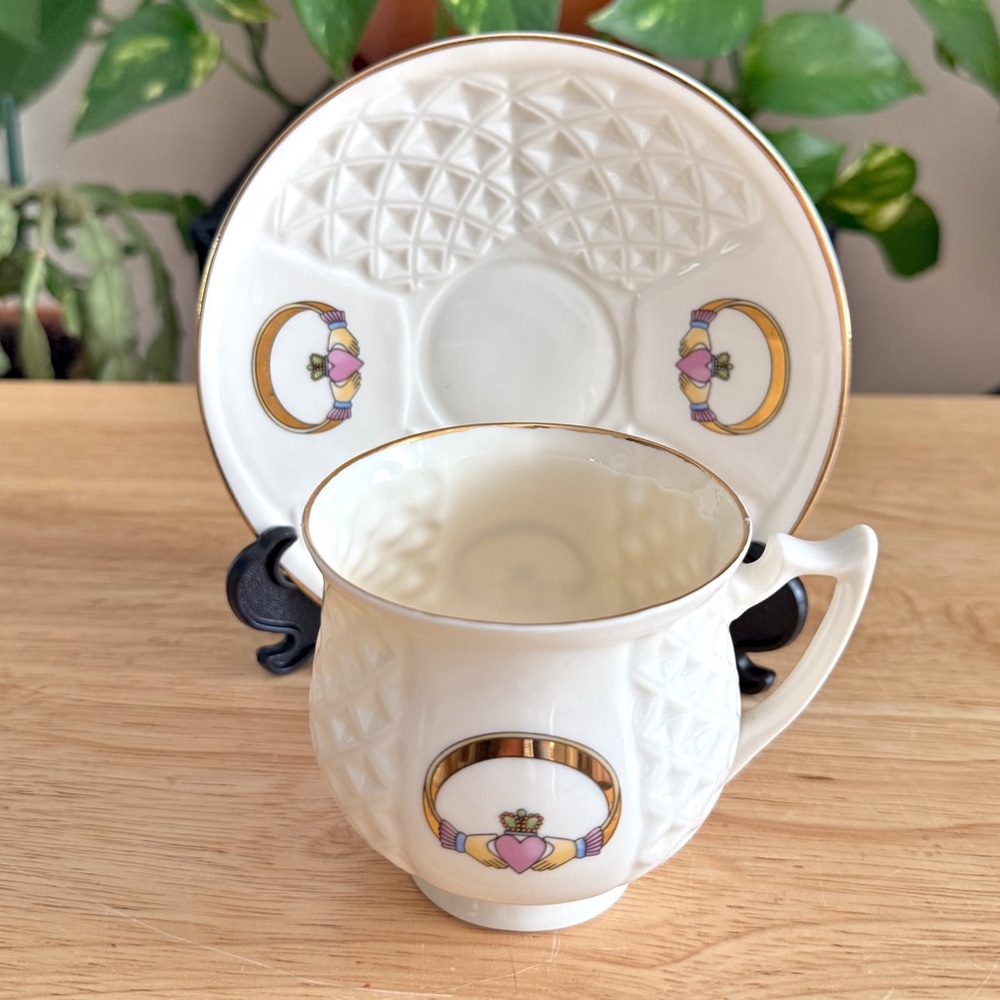 Claddagh Donegal Parian Footed Cup/Saucer Set Irish Celtic Collector Replacement